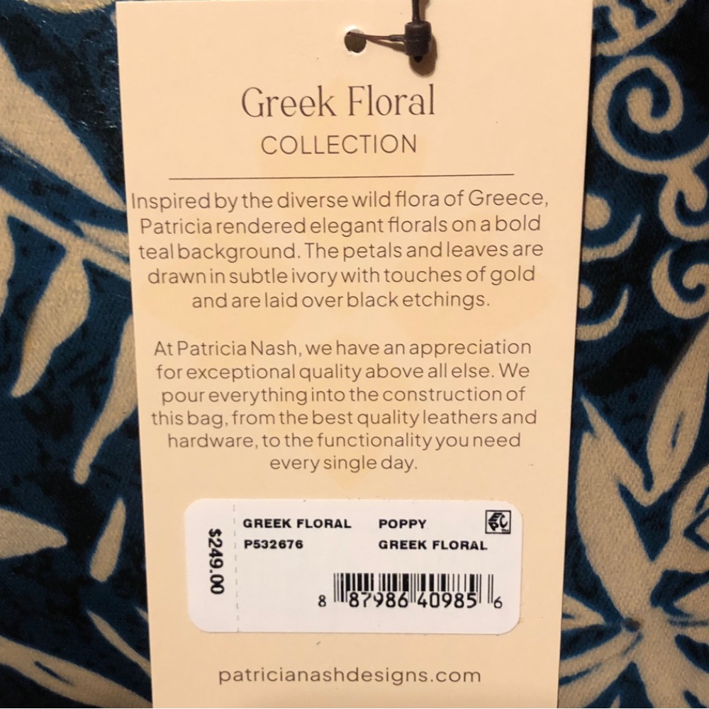 NWT-Patricia Nash-Greek Floral-Poppy Tote-Leather Tassels-Dust Bag-$249 - Picture 11 of 15